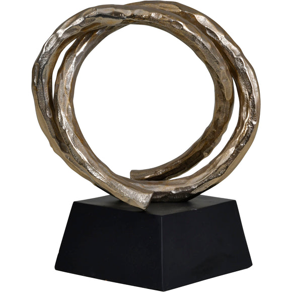 Savoy Champagne Gold Aluminium Entwined Sculpture on Black Metal Base