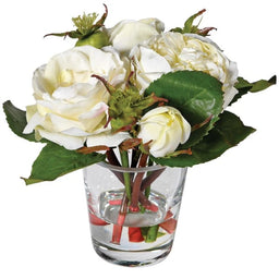 Cream And Green Roses In Glass Tumbler