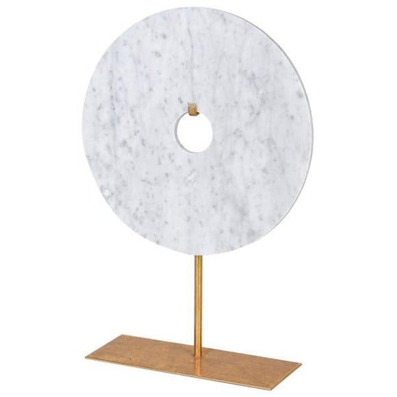 Large White Marble Disc On Stand