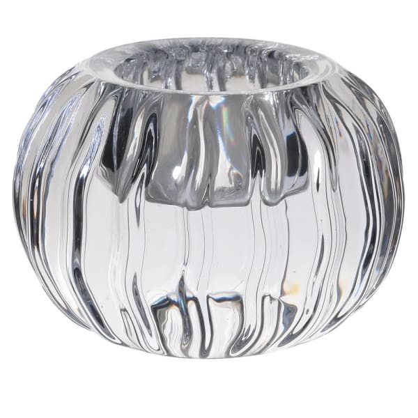 Round Ribbed Glass Candle Holder