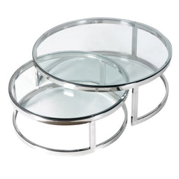 Set Of 2 Round Coffee Tables With Glass Tops